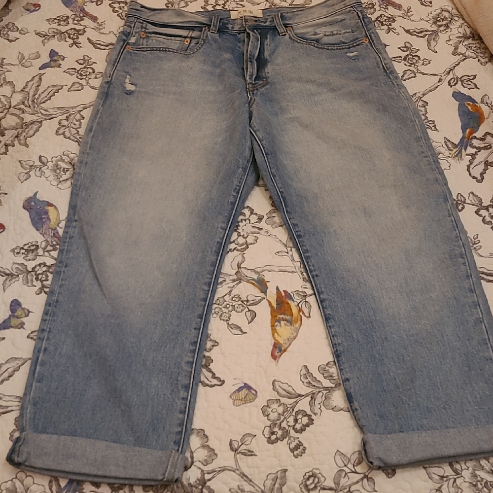 We The Free People  Light Blue Distressed Button Fly Boyfriend Jeans Sz 30